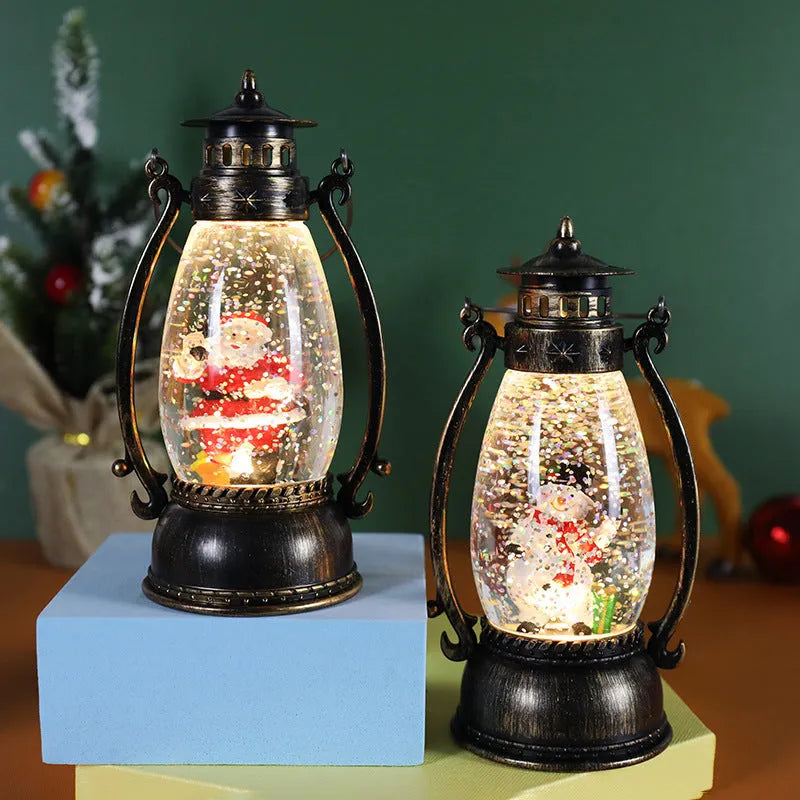 Crystal ball Christmas oil lamp decoration with LED lights in snowman and elderly designs