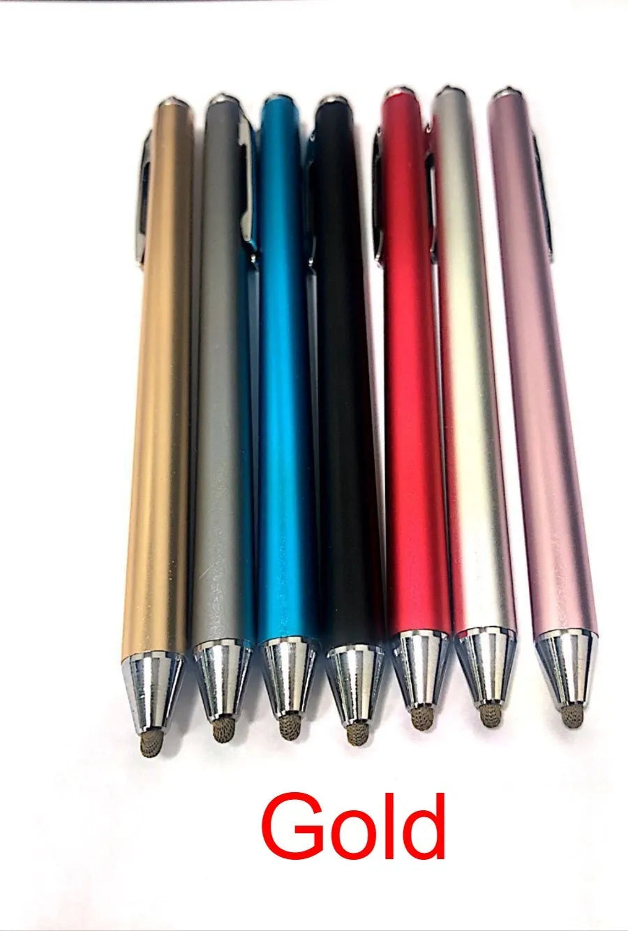 Metal fine-point capacitive stylus for phone and tablet touch screens in seven colour options.