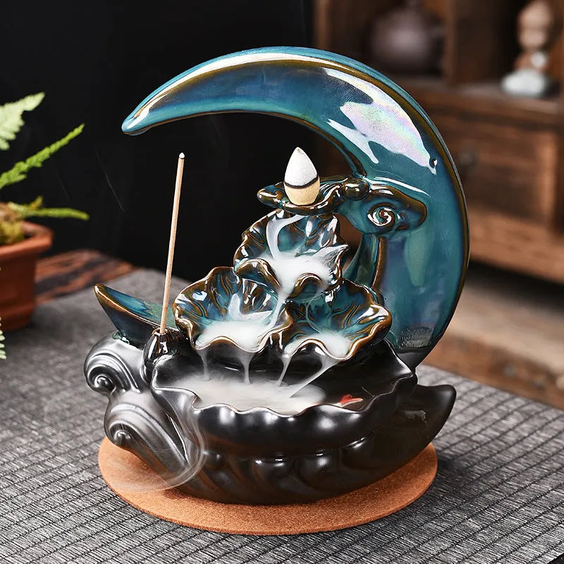 Handmade monochrome glazed porcelain backflow incense burner in Chinese abstract style, colour A or B