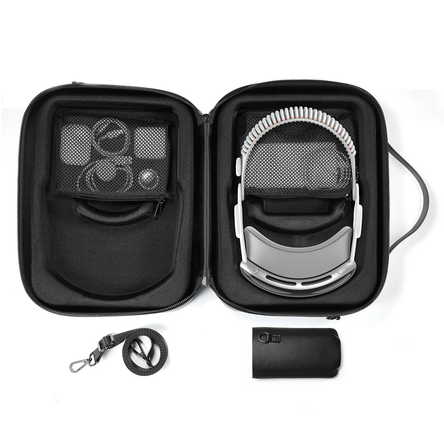 Black superfiber Vision Pro MR glasses storage box showing size and compact design.