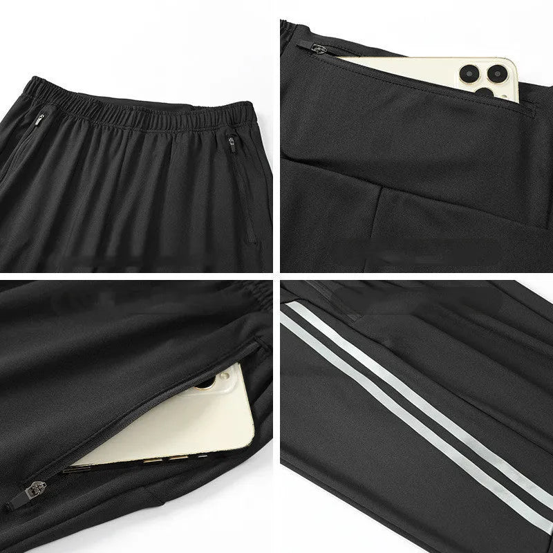 Men's black running trousers with mid waist design for exercise and casual wear