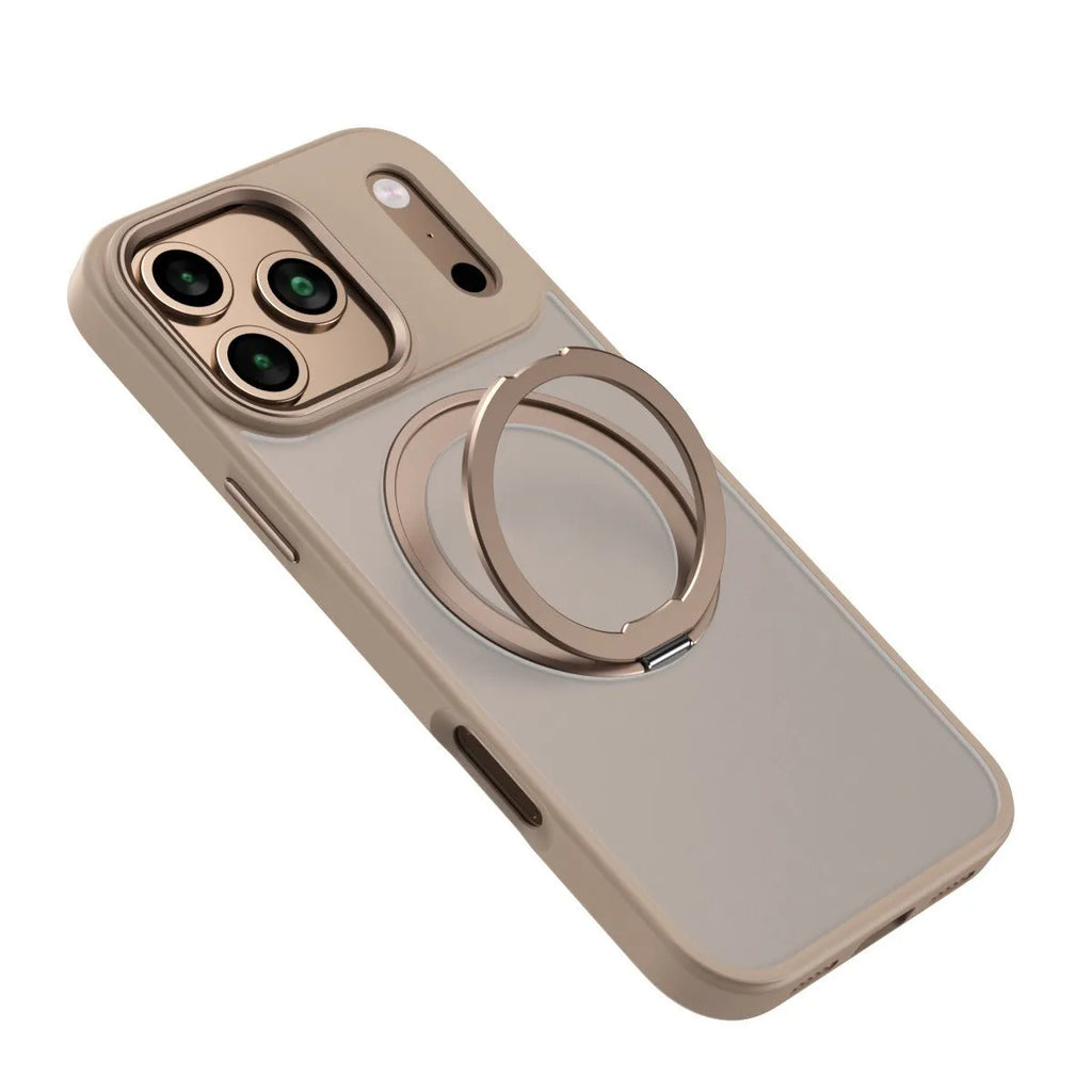 360 rotating magnetic iPhone case with invisible bracket in black, grey, or Desert Gold