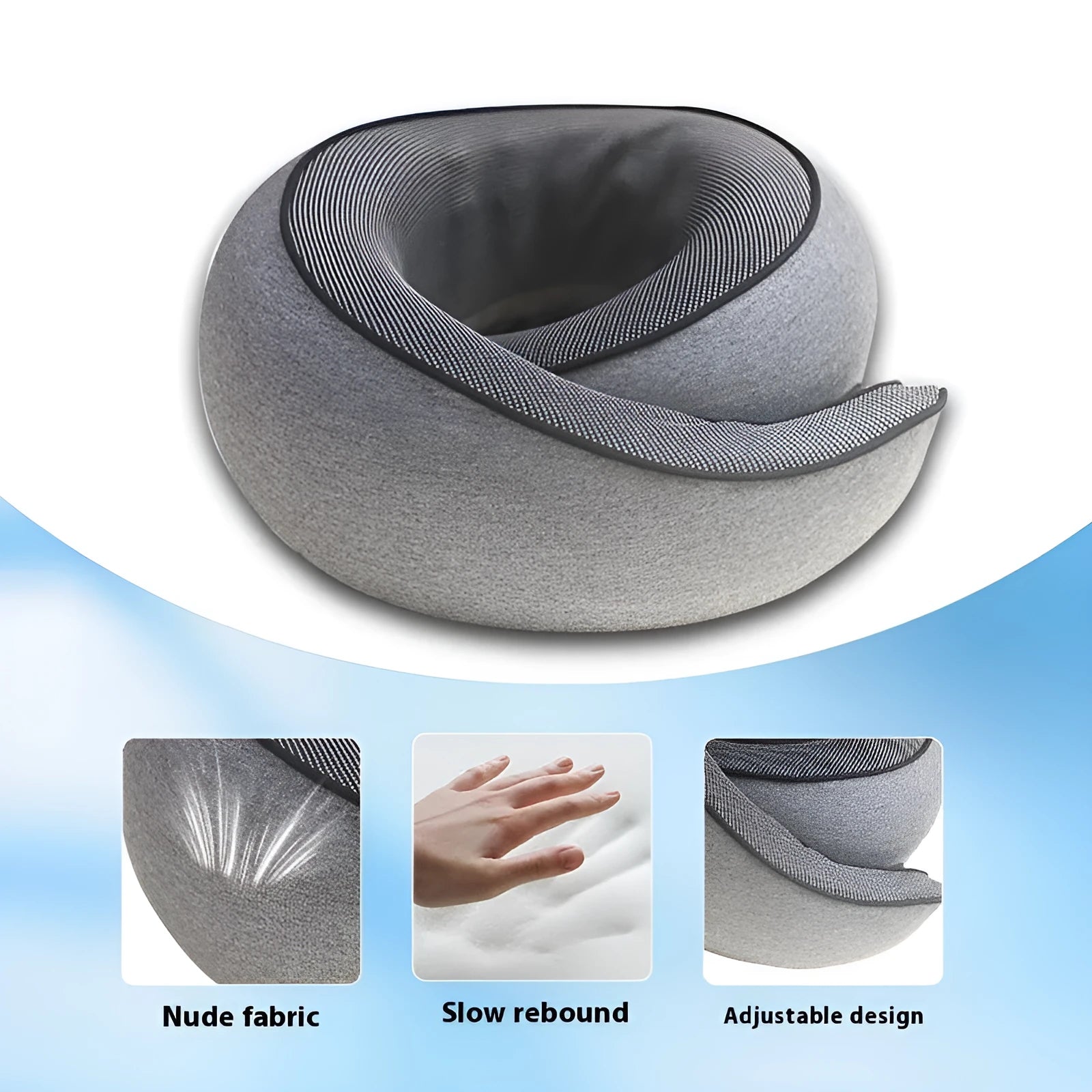 U-shaped memory foam travel neck pillow in a buggy bag colour with storage bag