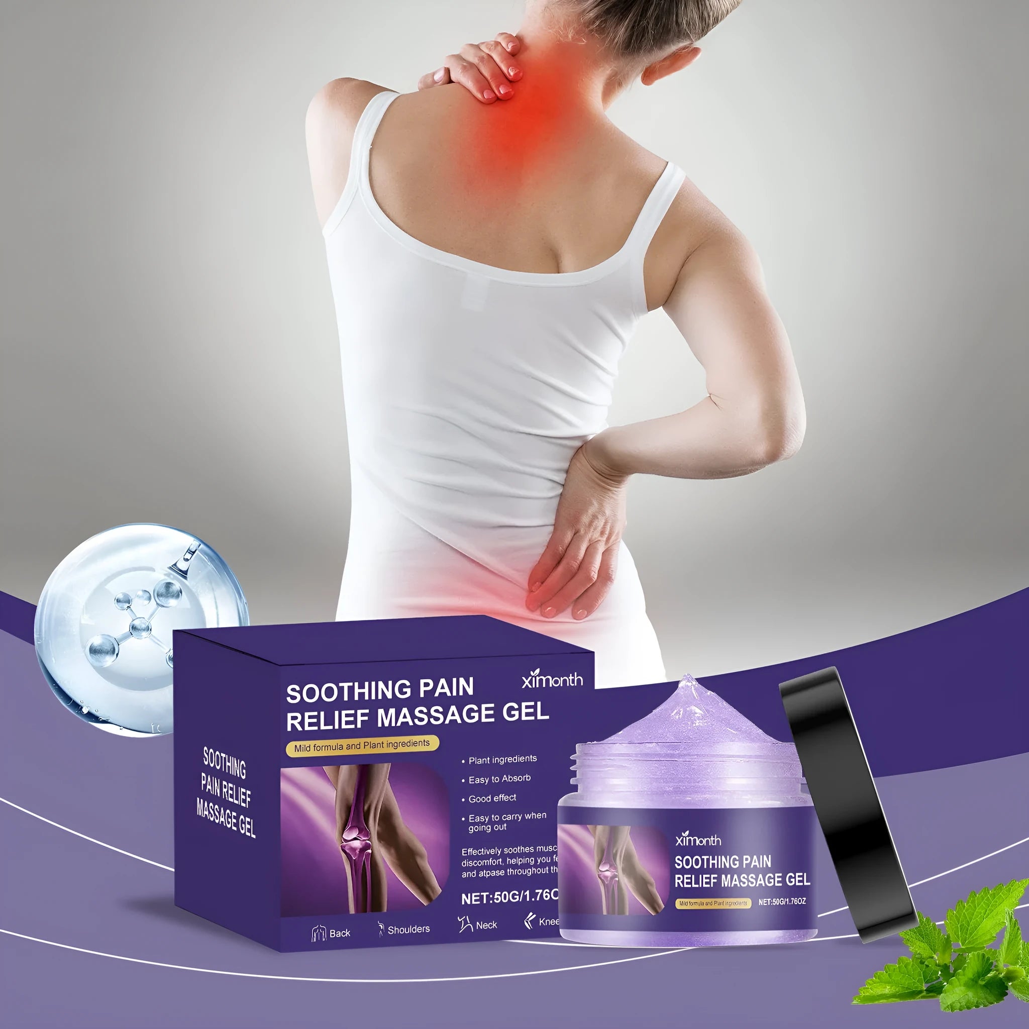 50g tube of body joint care gel with cooling menthol formula for topical pain relief