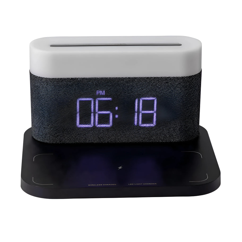 Mini wireless charger desktop clock with night light function in black or white modern design