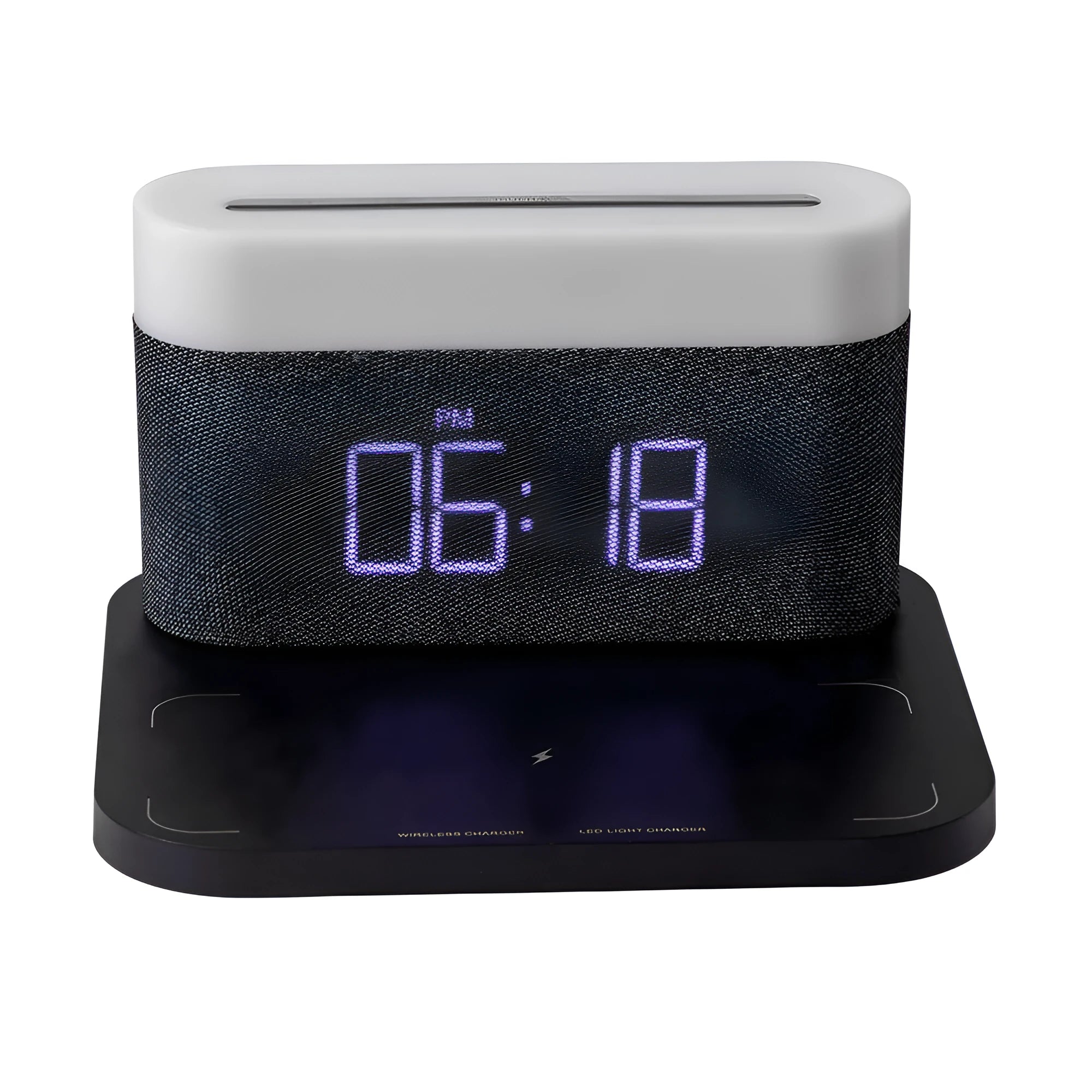 Mini wireless charger desktop clock with night light function in black or white modern design