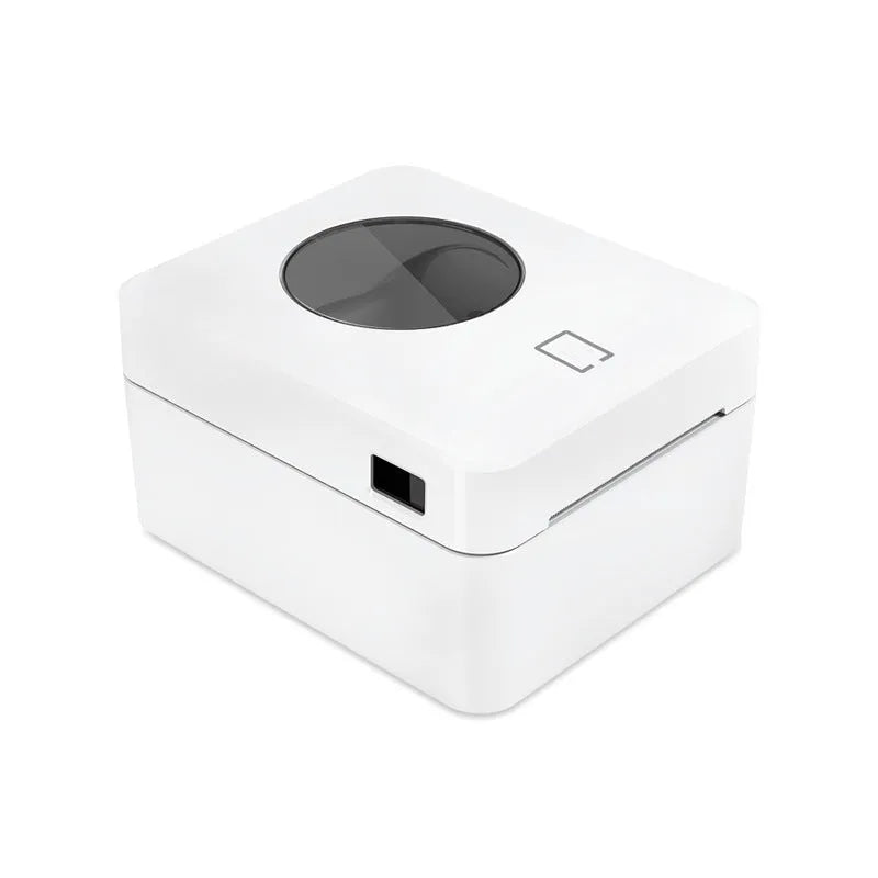 White Bluetooth heat-sensitive label printer with compact 200 x 160 x 139.5mm dimensions