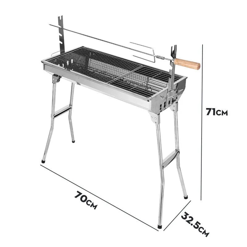Portable stainless steel charcoal barbecue oven with integrated furnace and cooking accessories