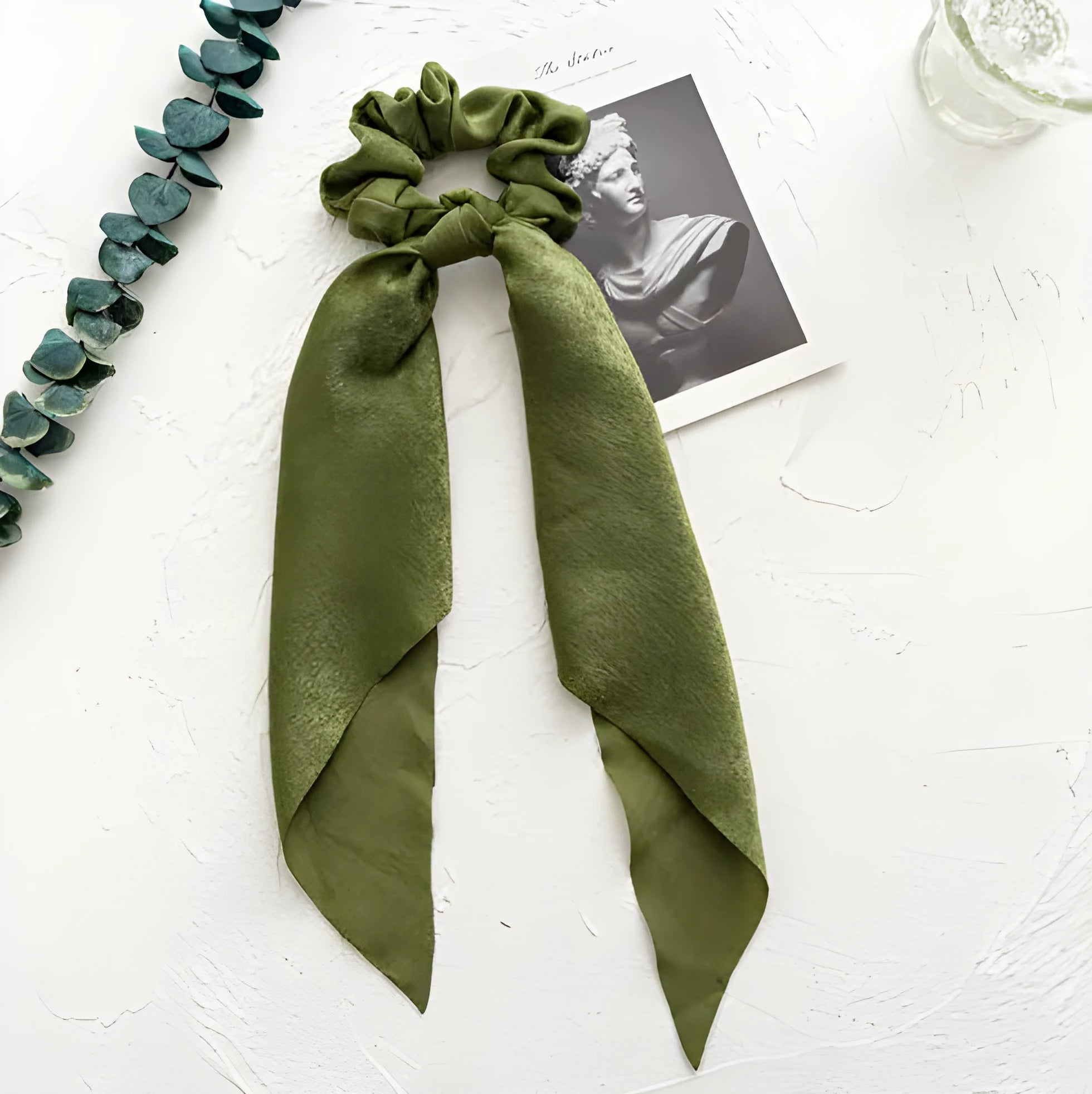 Spring dark green cloth floral ribbon large intestine ring hair accessory for women's ponytail styling