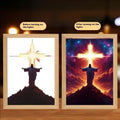 Modern rectangular LED light painting picture frame with illuminated decorative design on wall
