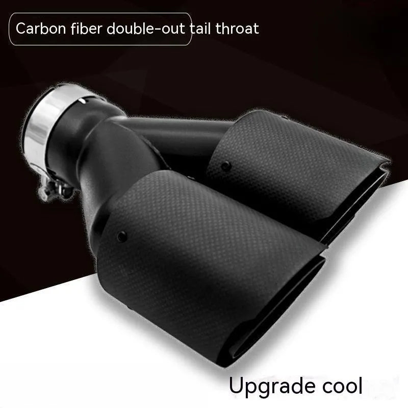 Black carbon fibre car exhaust pipe with double outlet tail nozzle, 250mm size