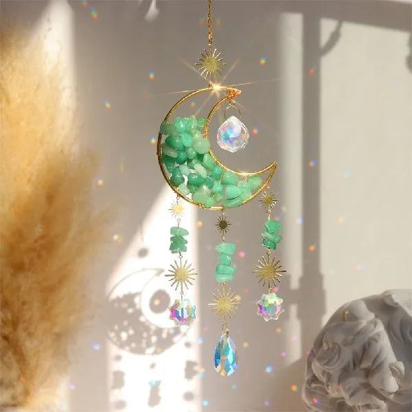 Moon-shaped K9 crystal car pendant on a metal chain in a choice of five colours.
