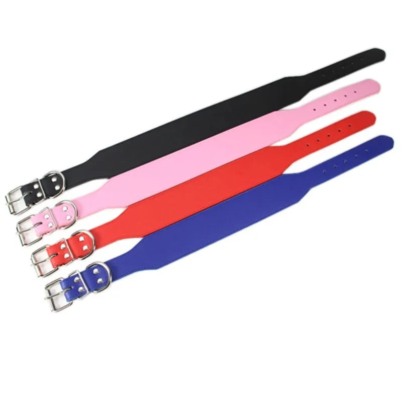 Fish-shaped leather dog collar, 5cm wide, anti-break loose fit, available in five colours and sizes L to 3XL