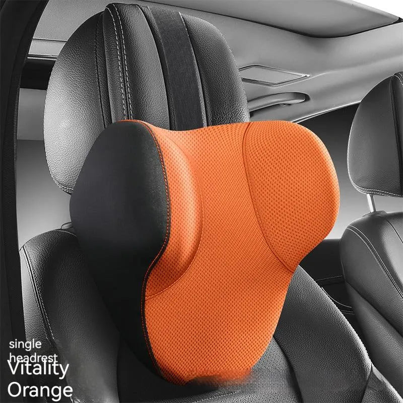 Memory foam car headrest pillow and matching lumbar support pillow with knitted fabric.