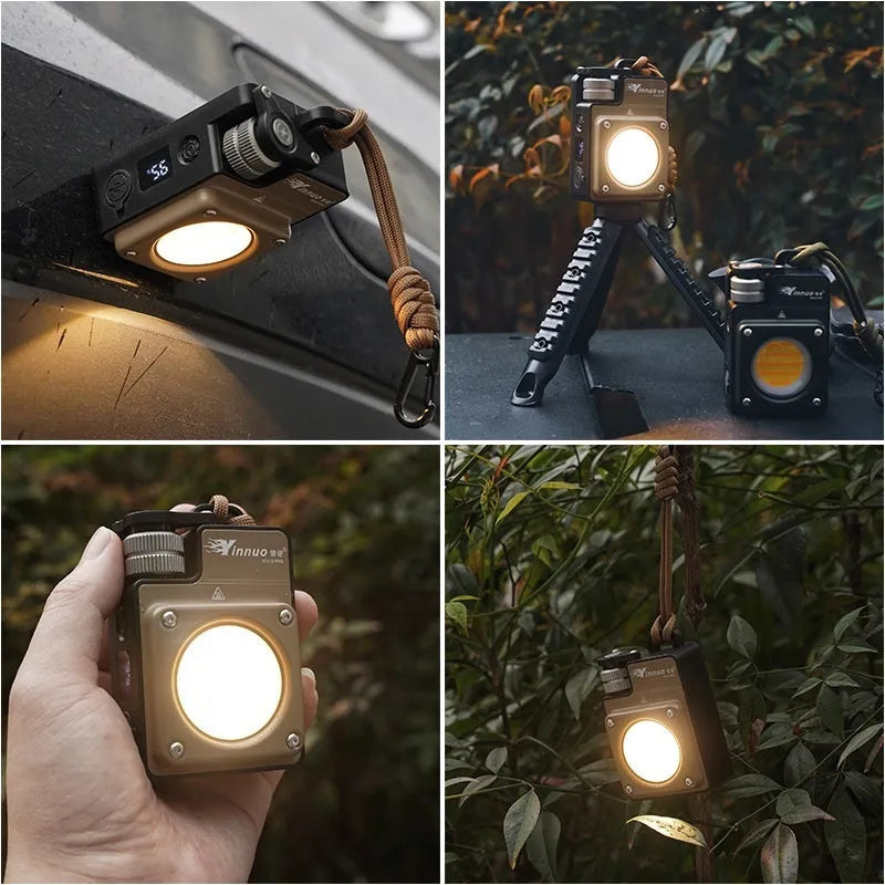 Outdoor camping lantern with 85 COB wick, 3000mAh battery, 85x55x35mm, in Jungle Green or Night Shadow Black.