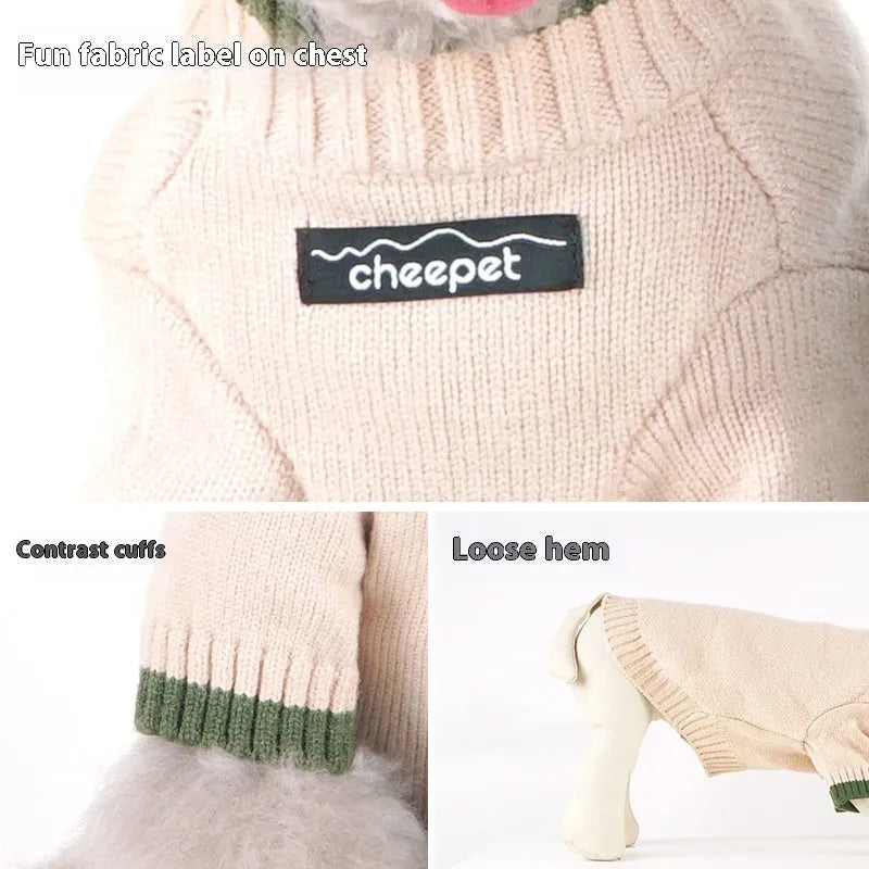 British style wool pet sweater with contrast colour legs in Crown Blue