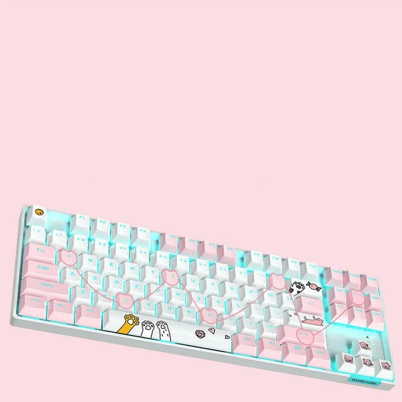 87 key RGB mechanical keyboard with green axis switches, metal panel, two-color key caps, USB cable and optional cotton hand rest
