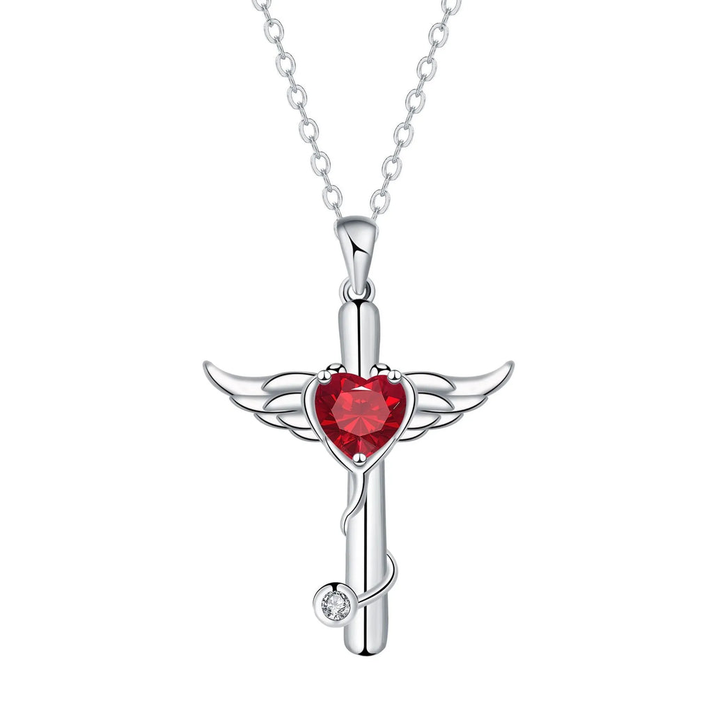 Copper electroplated necklace with a stethoscope-shaped pendant featuring a winged cross design.