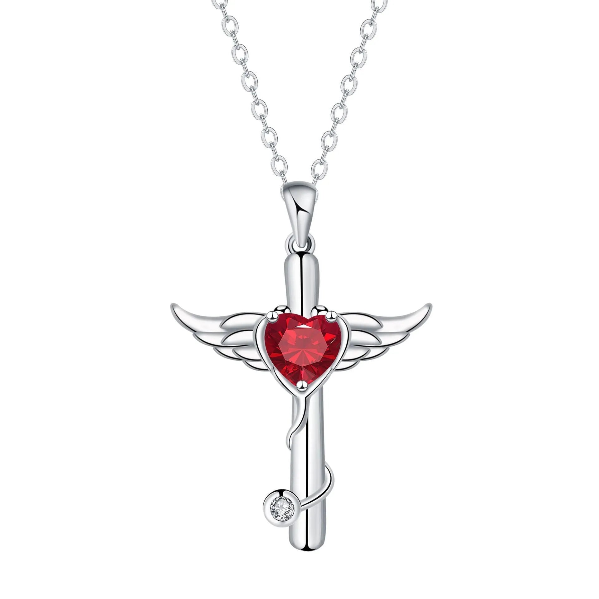 Copper electroplated necklace with a stethoscope-shaped pendant featuring a winged cross design.