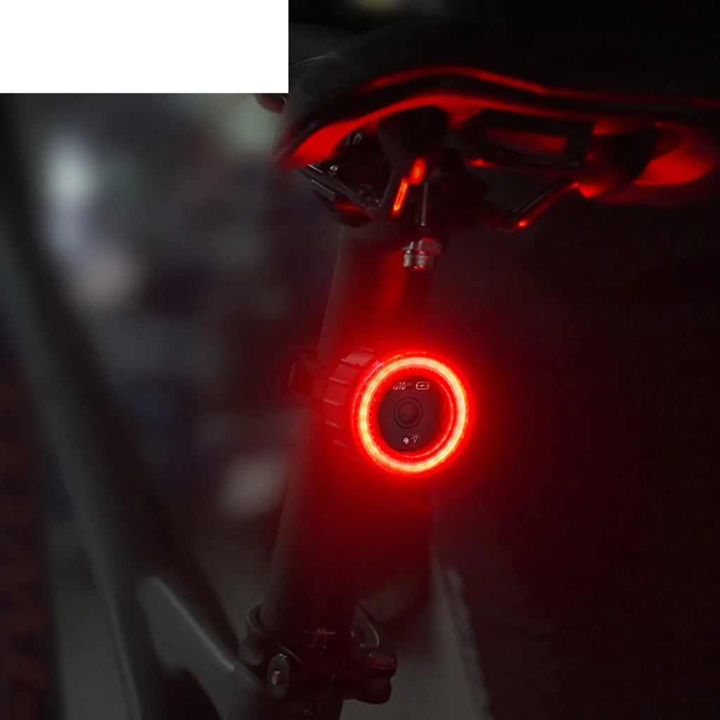 Black intelligent induction brake taillight for bicycles with seatpost mount.