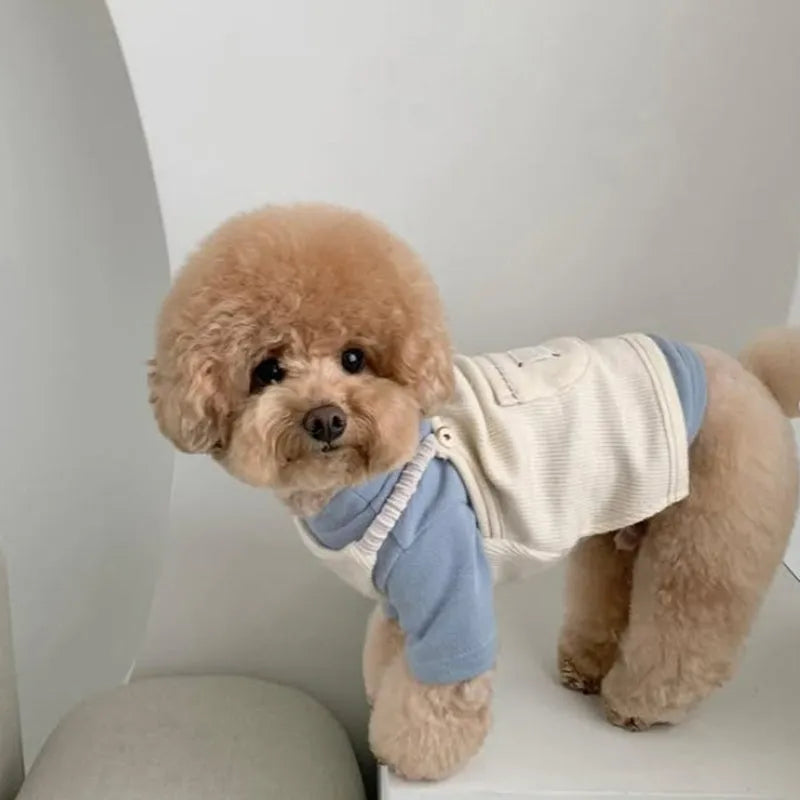 Corduroy dog vest with Sherpa collar for small dogs and cats, solid-colour overall design, brown or white
