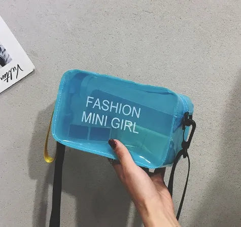 Transparent square jelly shoulder bag with adjustable strap in multiple colour options