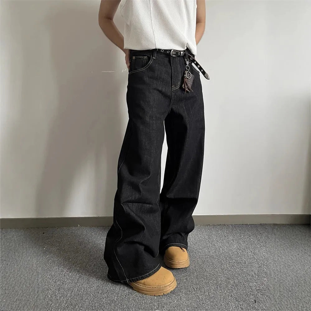 Black retro loose wide-leg jeans with straight-leg design on mannequin