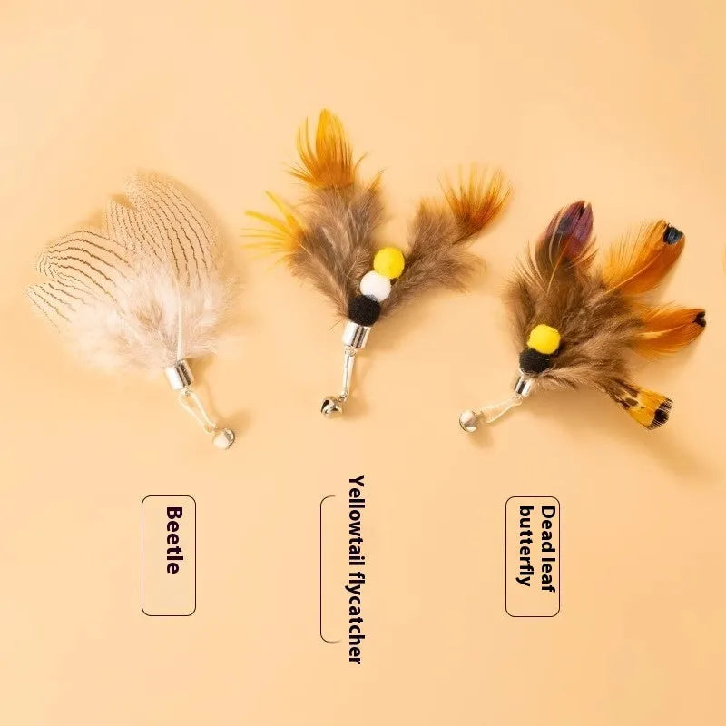 Three steel wire cat toy replacement heads with colourful flying insect designs