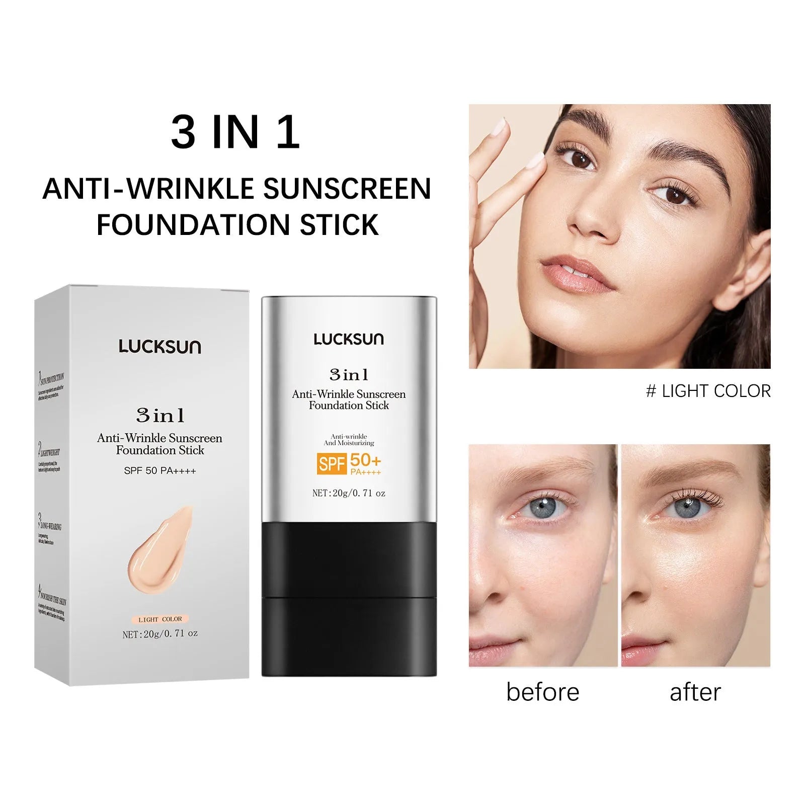 Three-in-one liquid foundation cream 20g with waterproof concealer and UV protection in natural colour