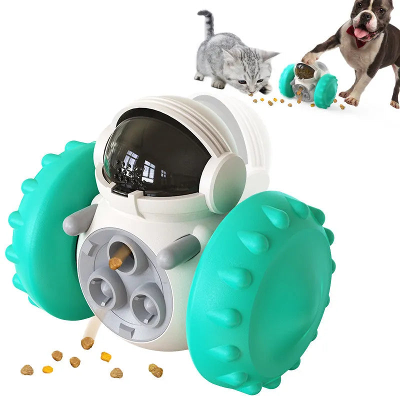 ABS interactive balance car pet toy in black, blue, yellow or green, 13.8 x 8 x 11cm, for slow treat feeding