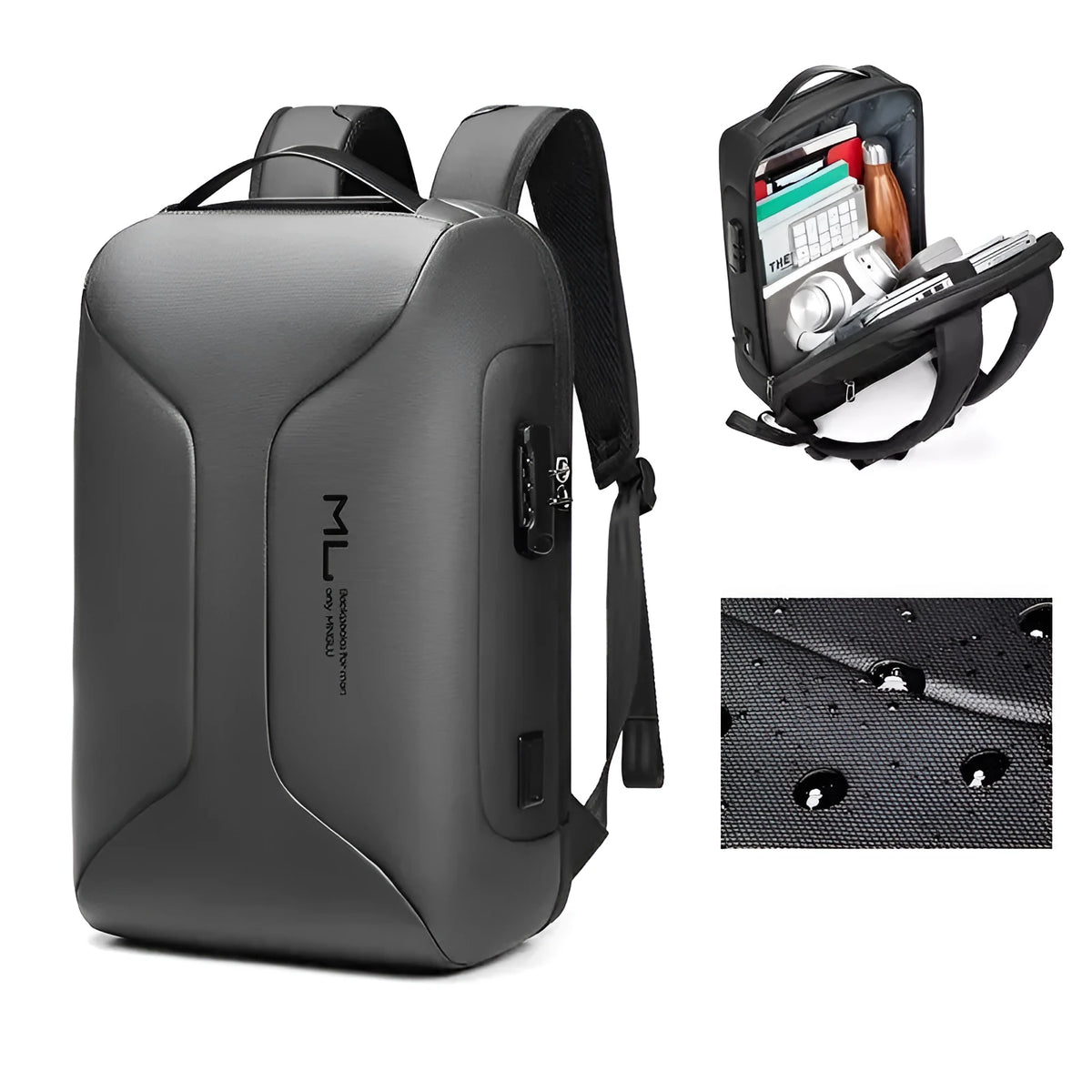 Men's business travel backpack in black Oxford cloth with large capacity and air pillow belt
