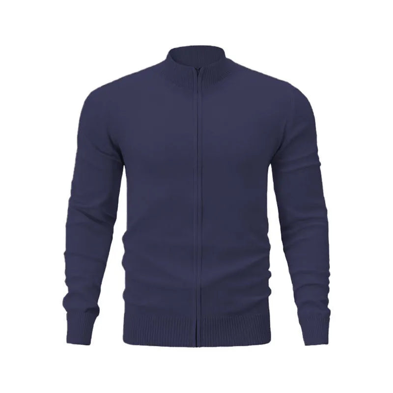 Casual zip-front sports sweater with stand collar in cotton fabric, loose fit, multiple colour options