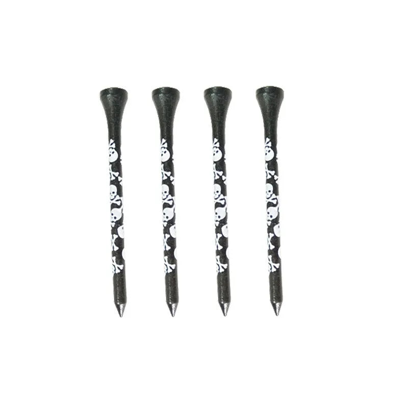 Black skull print bamboo golf spikes in 70mm and 83mm lengths - 10-piece replacement set