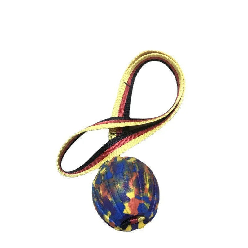 Floating EVA pet string ball in camouflage or yellow colour with attached string for water retrieval games