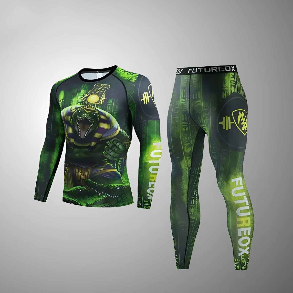 Men's slim fit long sleeve sports top and trousers set, ZF016 style with print pattern.