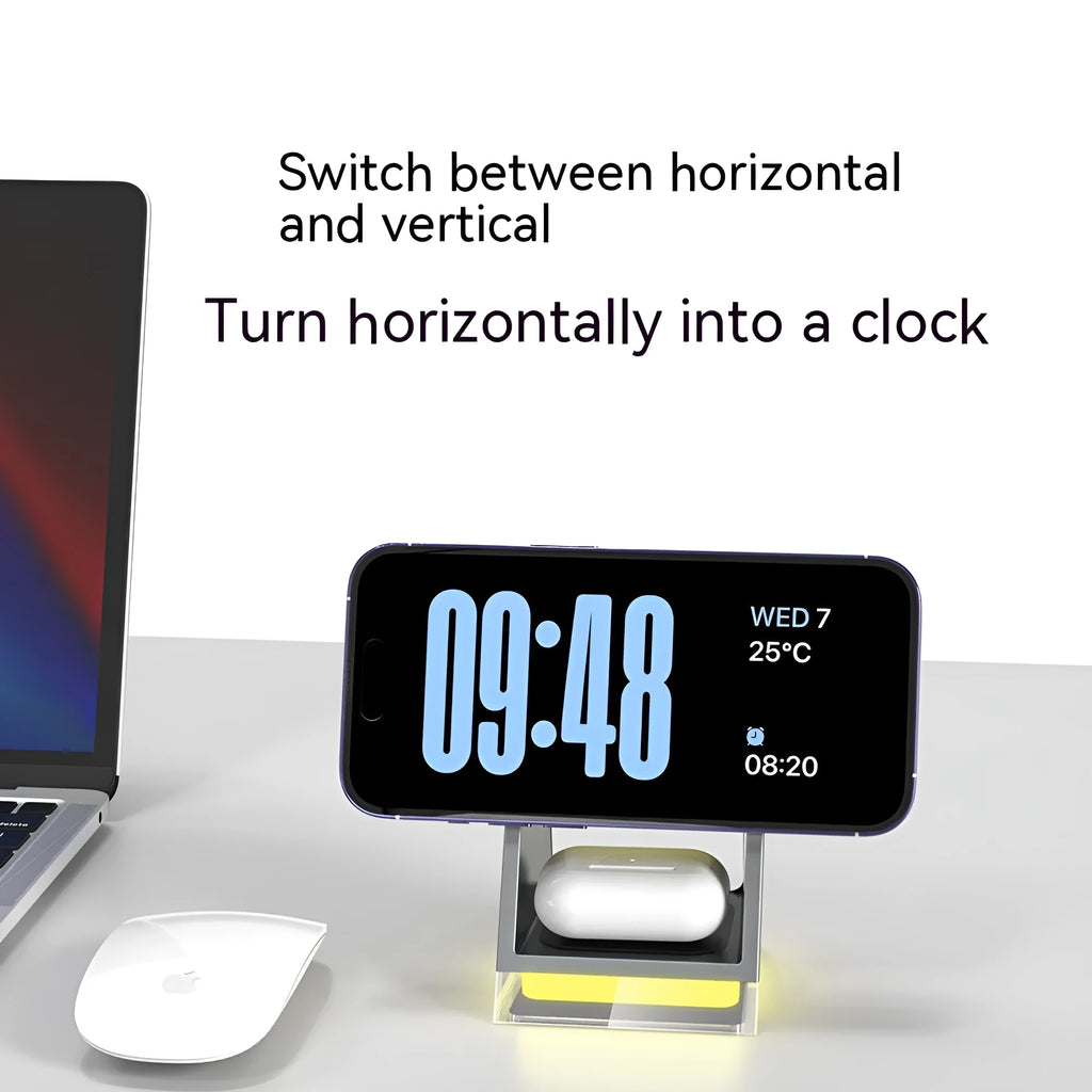 Touch Magnetic Three-in-one Wireless Charger in black plastic with USB cable