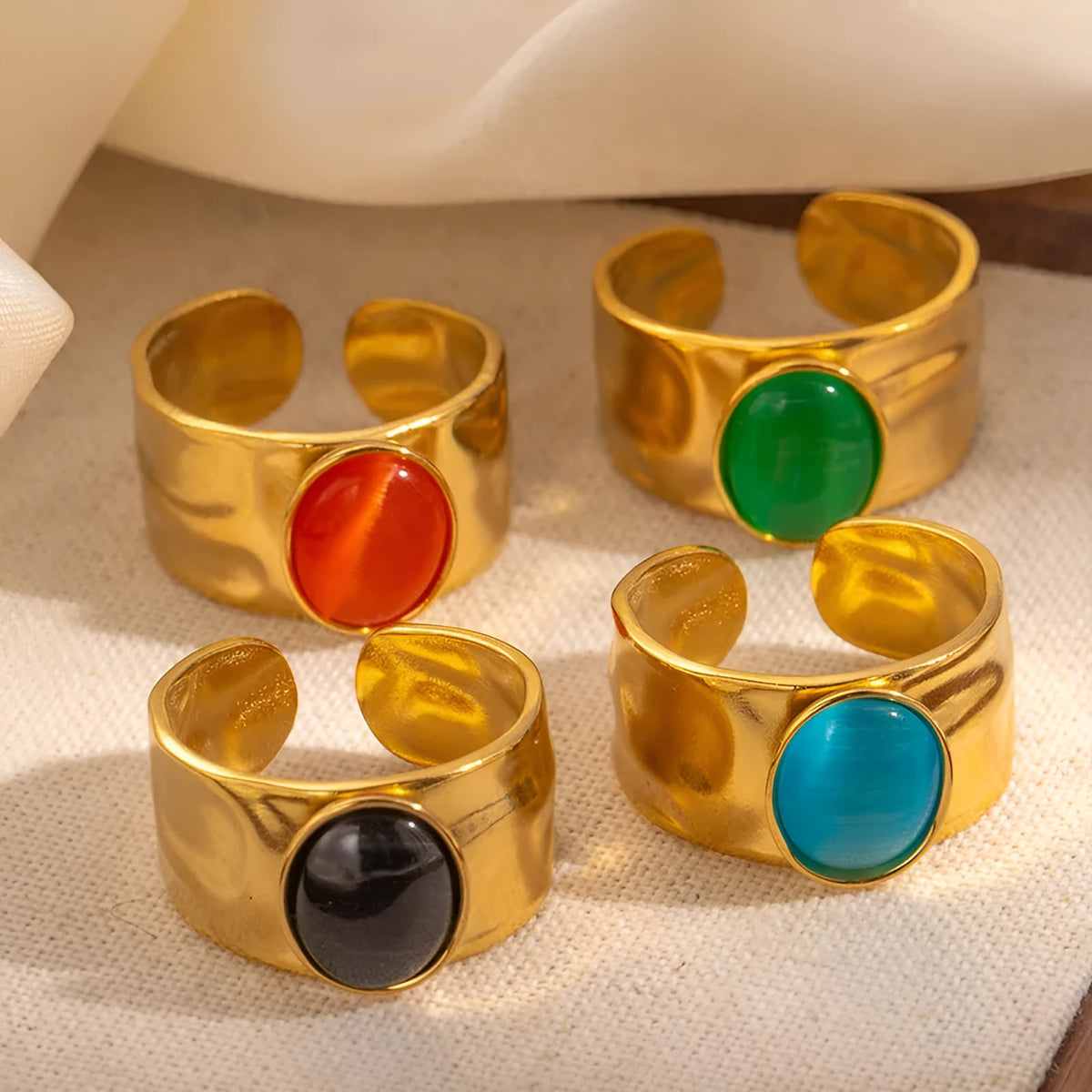Titanium steel gold multicolour adjustable open ring for women, round U-shaped band, 8 colours