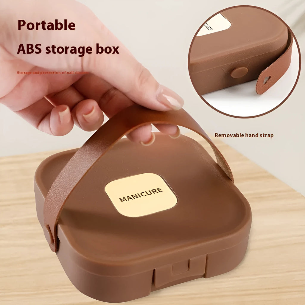 Portable nail maintenance kit with stainless steel tools in brown, white, and green colour options