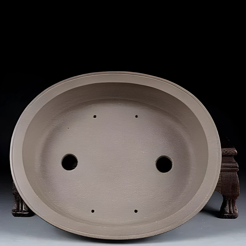 Handmade purple sand ceramic antique oval bonsai pot for succulents, 25cm long.