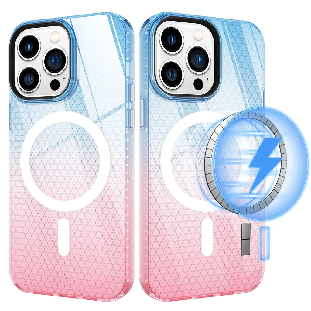 Magnetic TPU phone case with honeycomb pattern, drop-resistant all-inclusive cover for iPhone models.