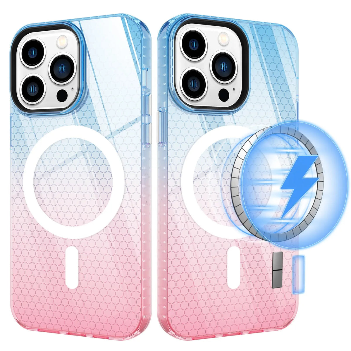 Magnetic TPU phone case with honeycomb pattern, drop-resistant all-inclusive cover for iPhone models.