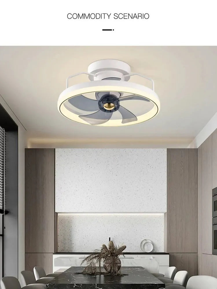 Modern ceiling fan lamp with integrated light fixture, 500mm diameter with PC blades and acrylic lampshade