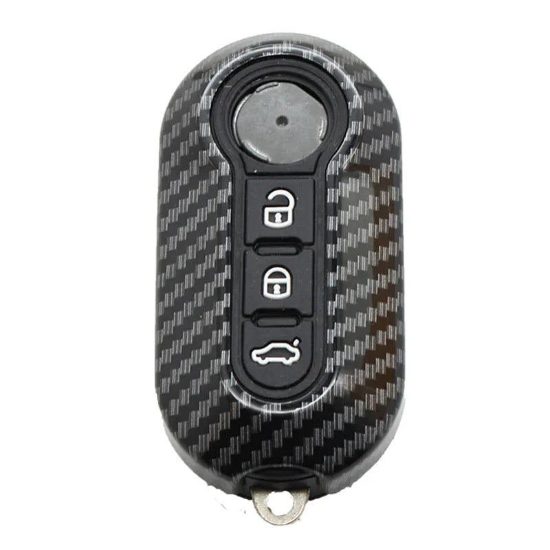 Fiat 500 Boyue carbon fibre pattern ABS remote key case in black, red, and dark blue