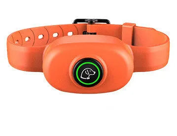 Black and orange waterproof rechargeable remote dog training collar with handheld transmitter