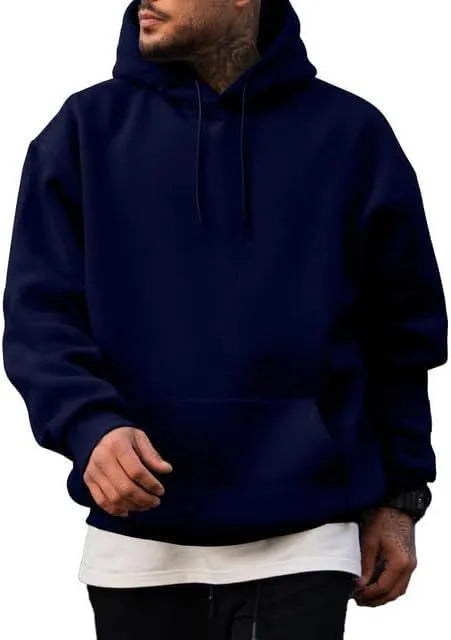 Polyester pullover hoodie with long sleeves available in eight colour options including black and navy blue for spring and autumn casual wear