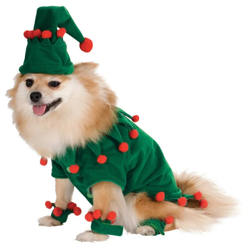 Dog and cat Christmas cloak costume in cloth, S M L and one size, red or green festive pet disguise