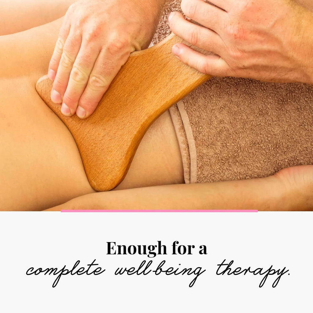 Beech wood massage roller set with multiple wheel configurations including T-shaped and various wheel counts