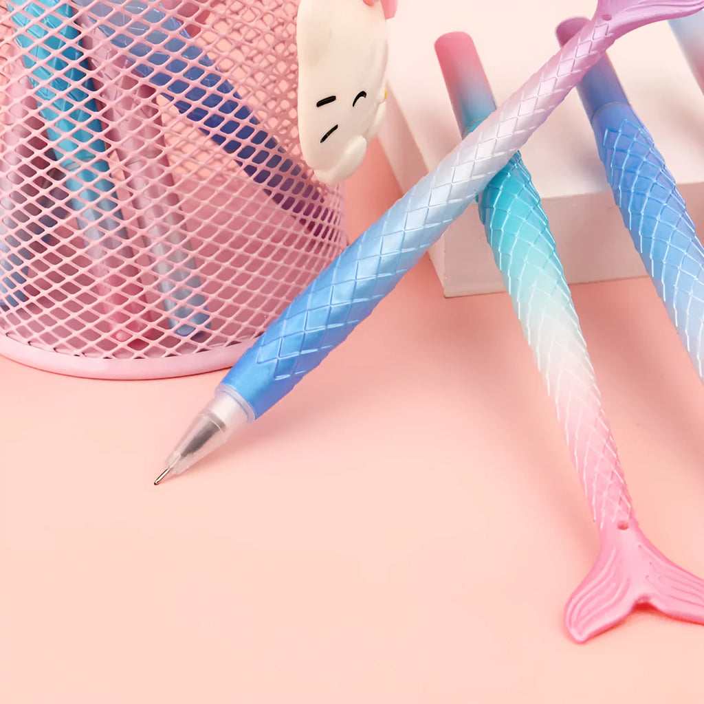 Mermaid-themed gel pen with 0.38mm needle tip and cartoon design plastic casing