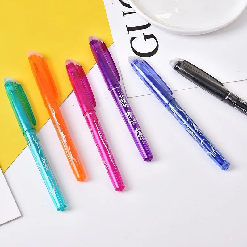 Pack of multi-colour hot erasable gel pens with plastic bodies and stainless steel nibs.