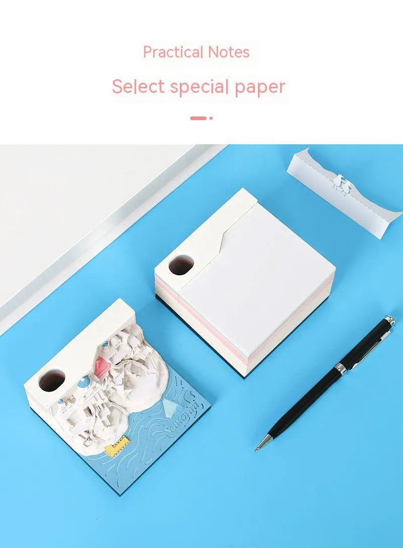Santorini 3D notepad with special paper, 166 pages, 9 x 9 x 5cm Santorini beach building model
